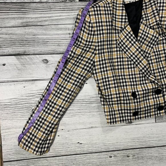 Vintage 80s 90s Jones New York Double Breasted Plaid Cropped Blazer - Picture 10 of 12